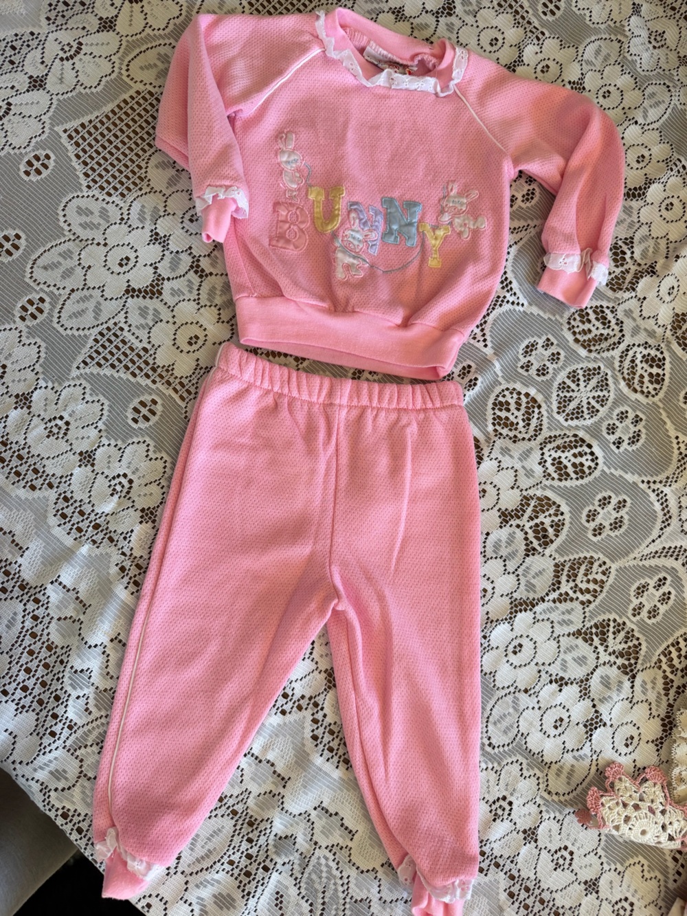 Vintage Lux Pink Girls' Ruffle Sweatshirt & Jogger Set